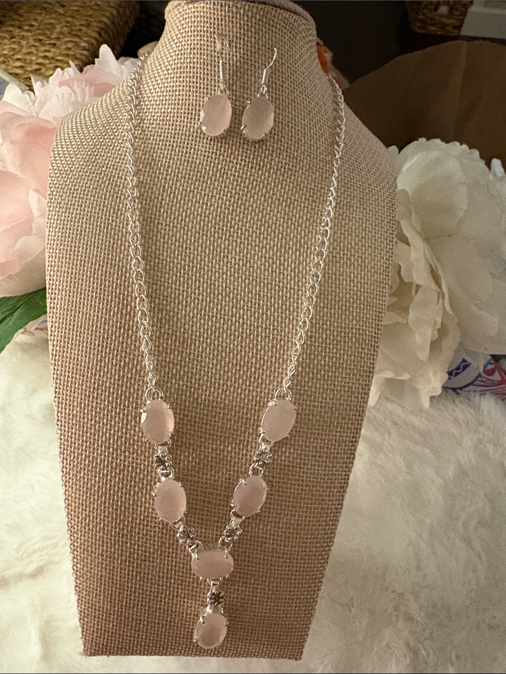 Set of  Faceted Rose Quartz on Silver 925